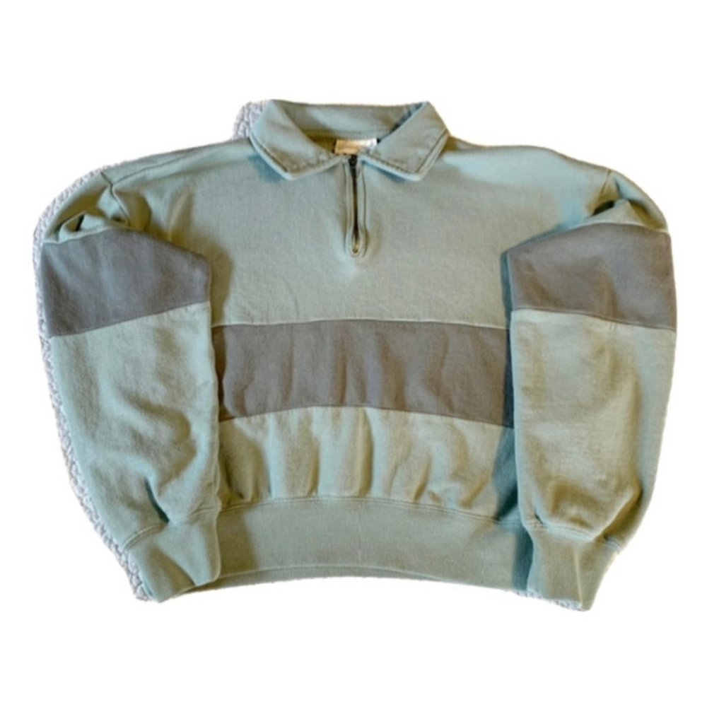 Universal Thread Striped Quarter Zip Pullover (Green and Gray) Size Medium
